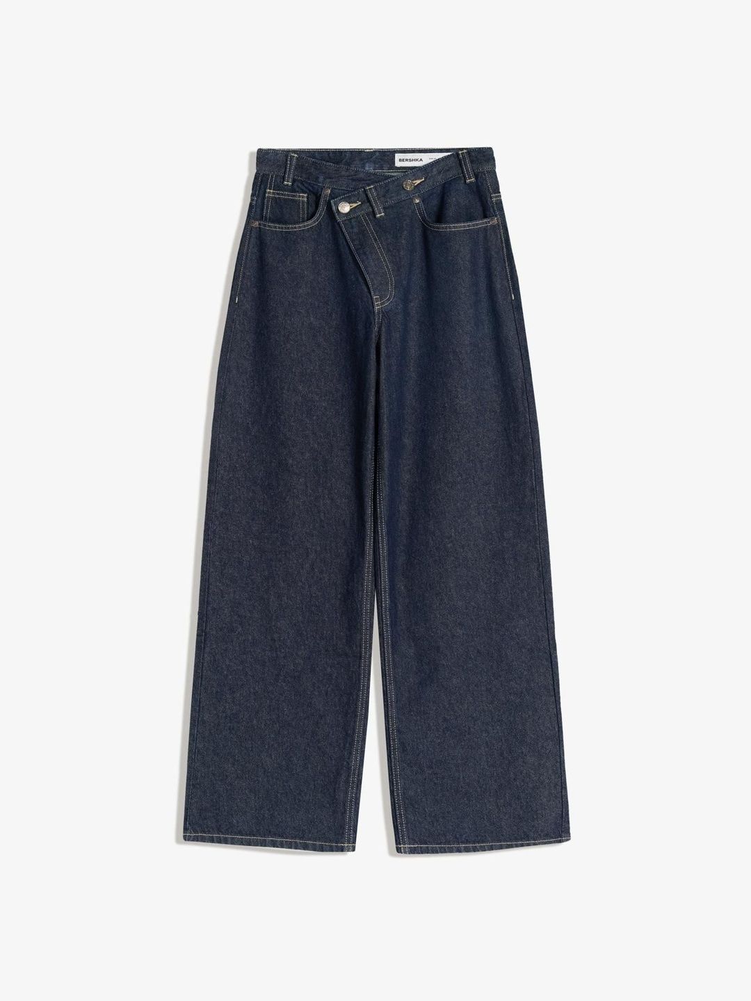 Wide-leg jeans with crossover waist