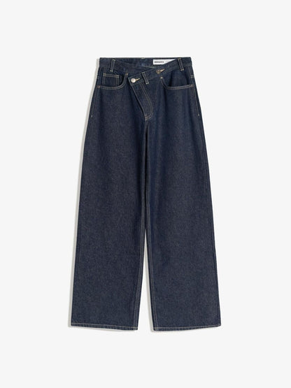 Wide-leg jeans with crossover waist