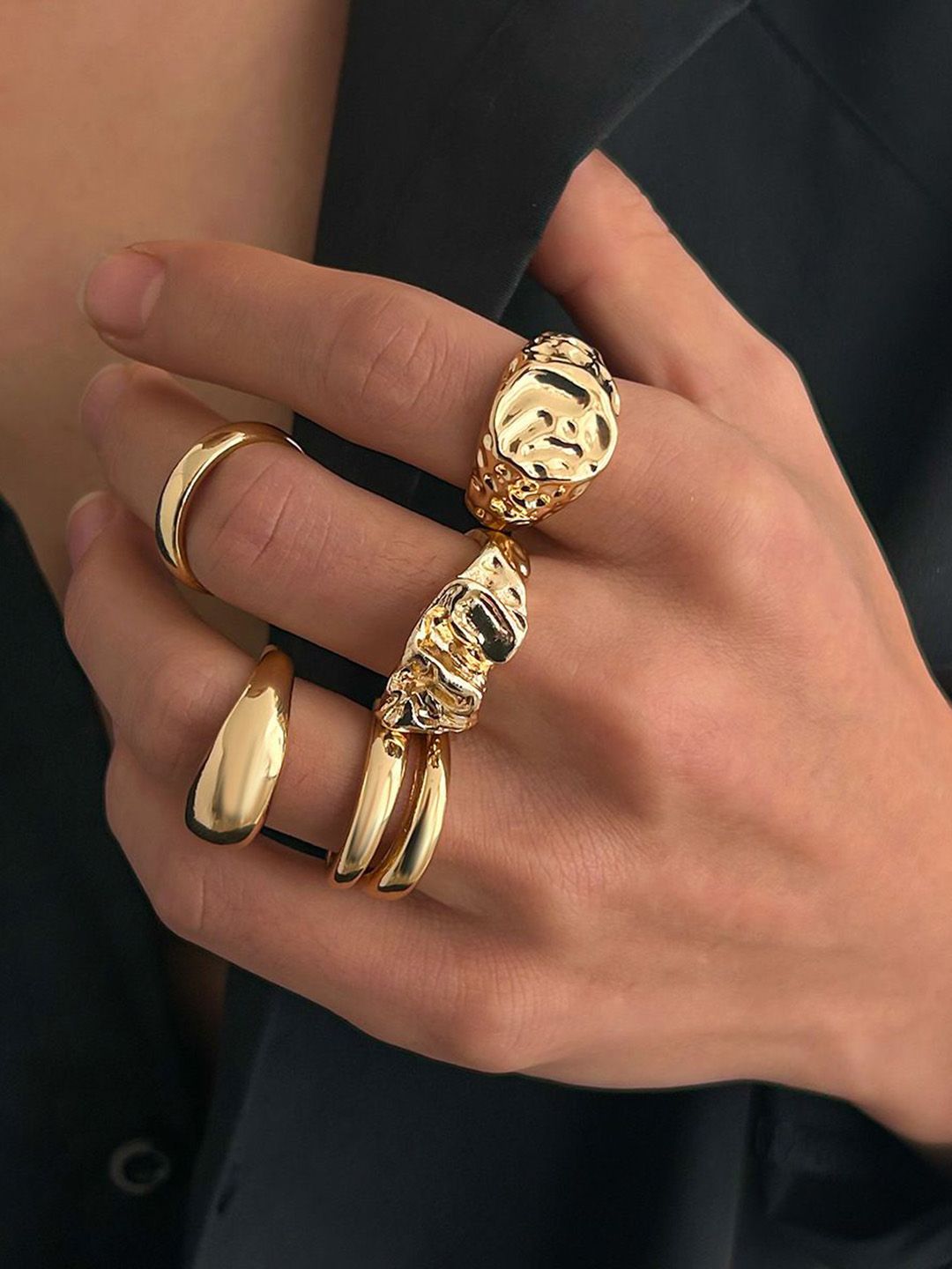 Men Set Of 5 Gold-Plating Adjustable Finger Ring