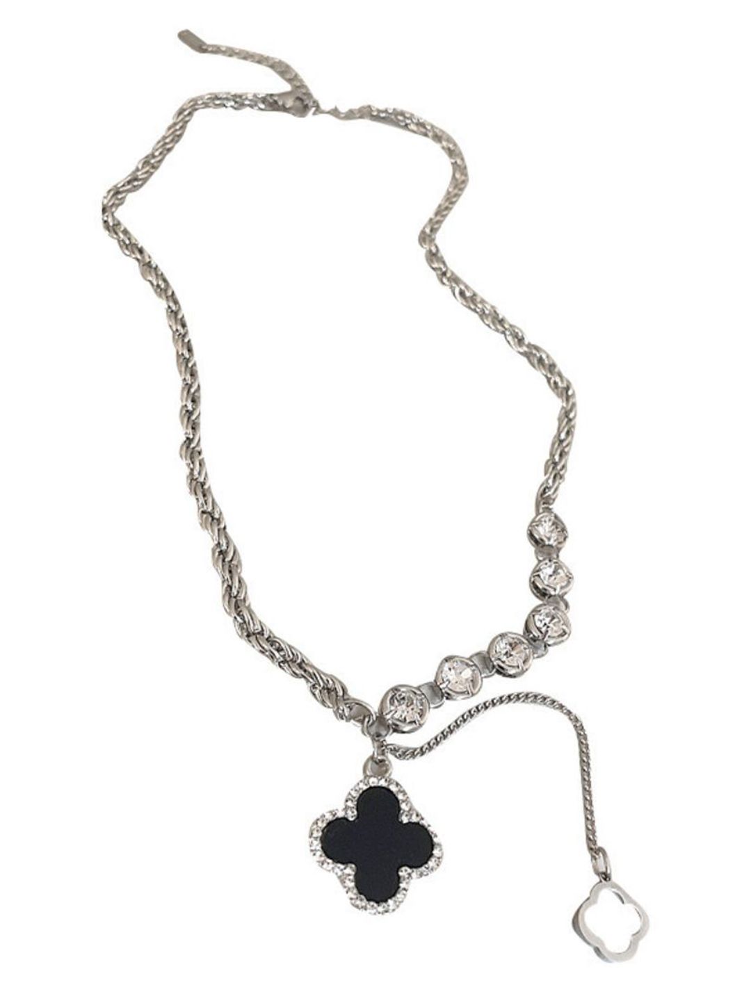 SALTY Stainless Steel Stone Studded Leef Clover Necklace