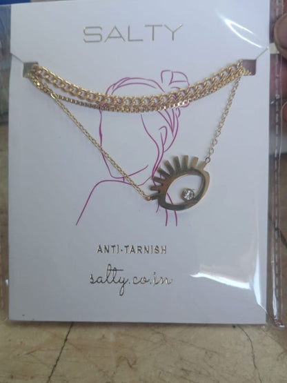 SALTY Pack of 2 Women Evil Eye Golden Layered Necklace