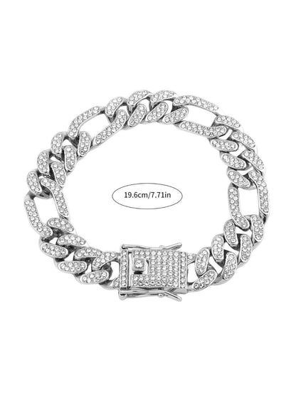 SALTY Men Stainless Steel Stone Studded Anarchy Silver Punk Necklace and Bracelet Set