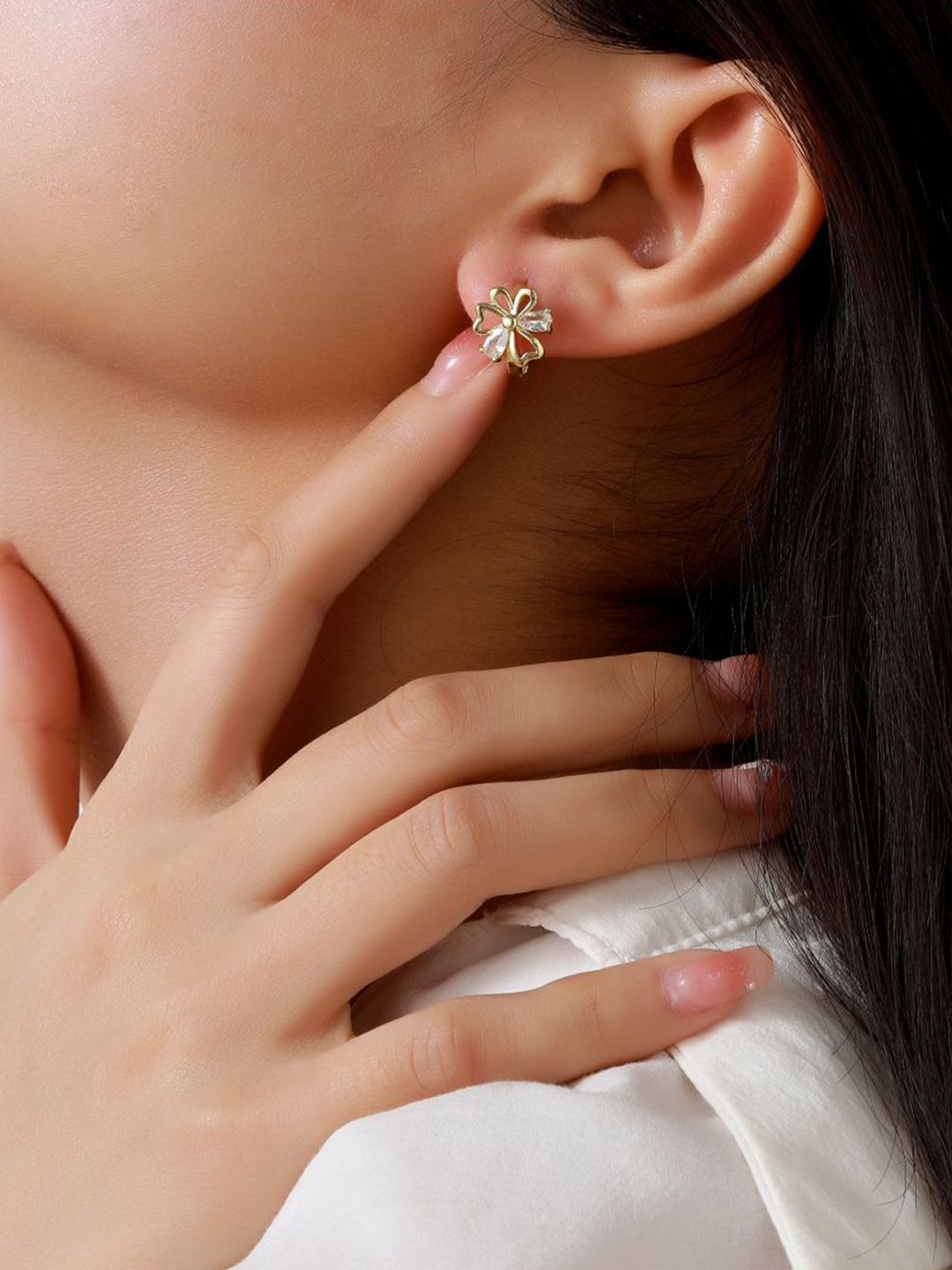 SALTY Gold-Plated Contemporary Artificial Stone Studded Studs Earrings