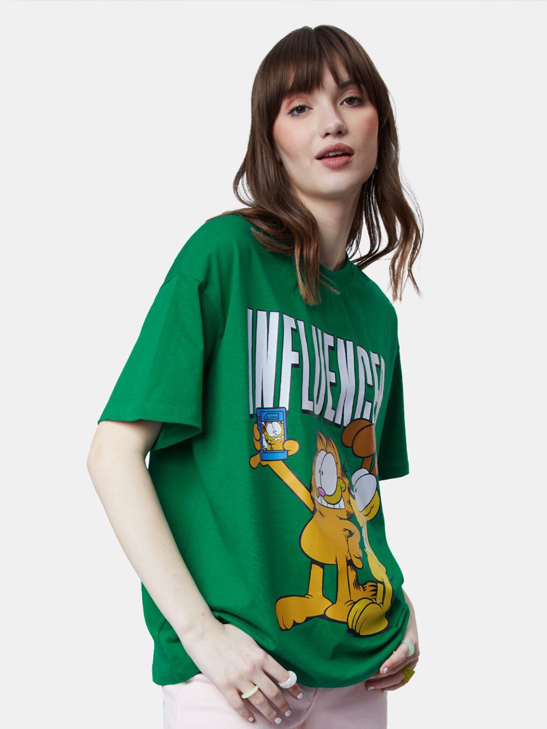 Women Oversized Garfield Green Tshirts