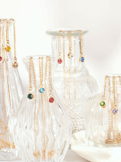 SALTY Crystal Stone Studded Aura Circular Shaped Pendant with Chain