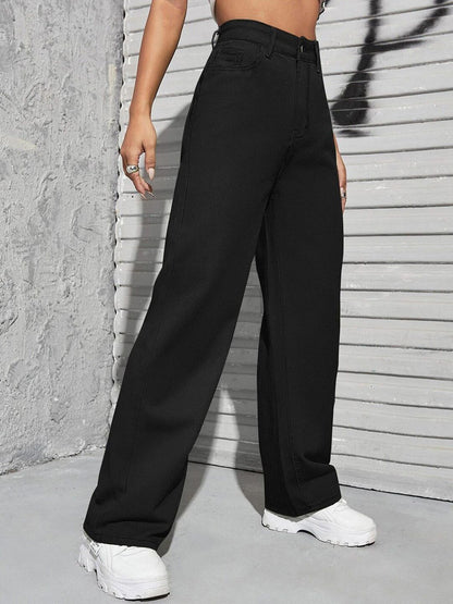 Women Black Jean Straight Fit High-Rise Clean Look Stretchable Jeans