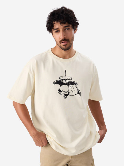 Men Oversized Kung Fu Panda Off White Tshirts