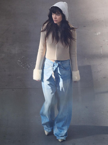 Women Wide Leg Mid-Rise Heavy Fade Jeans