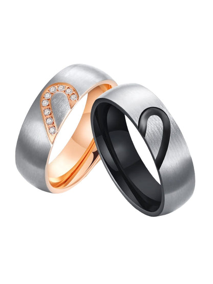SALTY Unisex Set Of 2 Stainless Steel Heart-To-Heart Couple Finger Rings