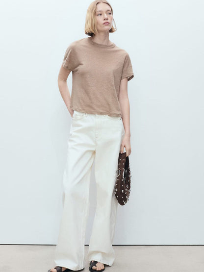 Drop-Shoulder Sleeves Pure Linen T-shirt