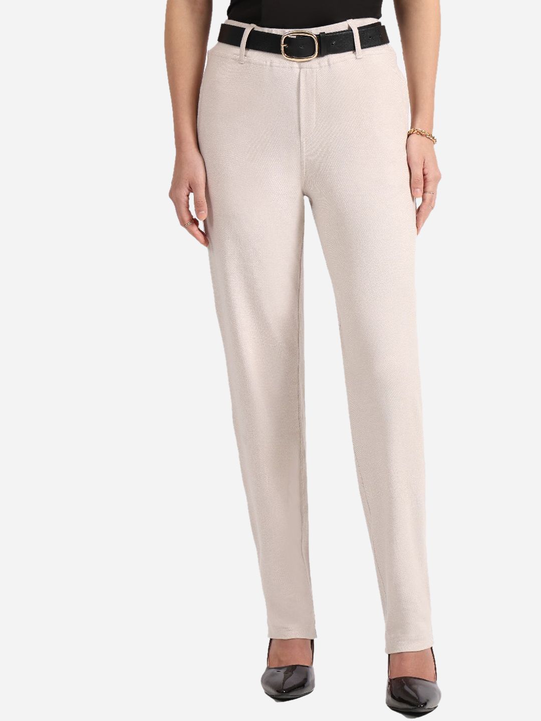 Women Straight Fit High-Rise Formal Trousers