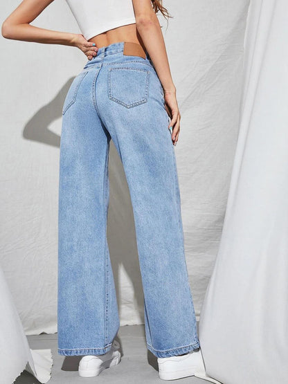 Blue Women Jean Straight Fit High-Rise Heavy Fade Stretchable Jeans