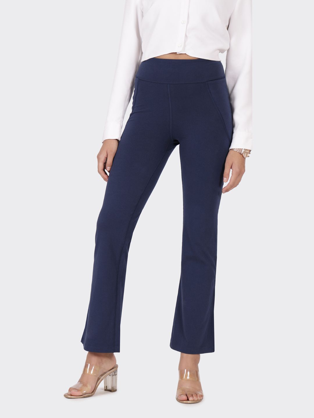 Women Plus Size High Waist Groove In Cotton Flare Track Pants