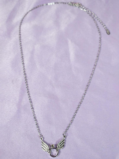 SALTY Stainless Steel Silver Plated Angel Wings Stone Studded Necklace