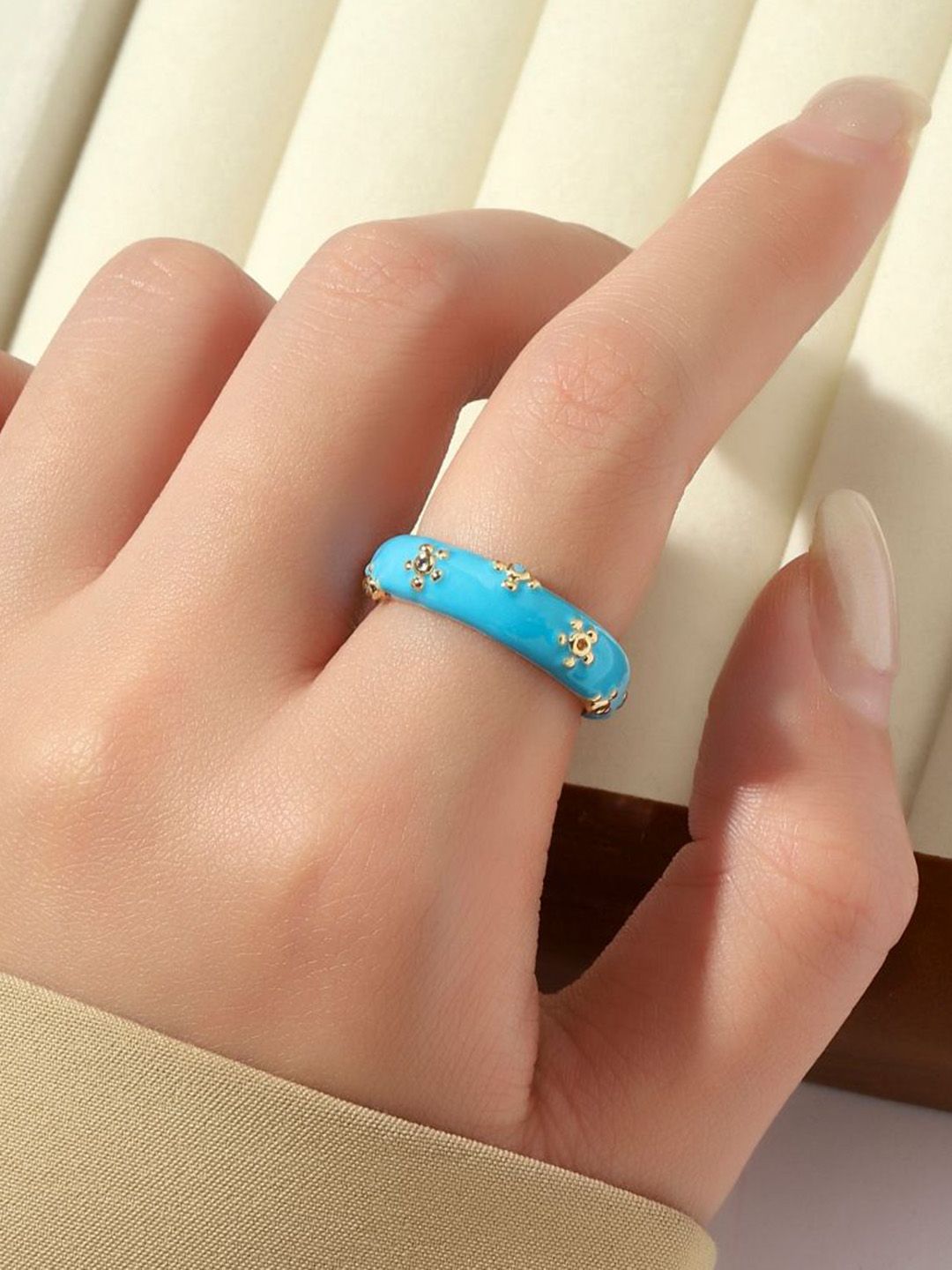 SALTY Stone-Studded Adjustable Finger Ring