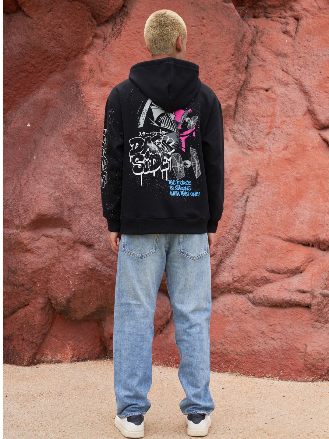Typography Printed Hooded Cotton Pullover
