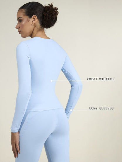 Women Ice Blue Sculpt Crew Top