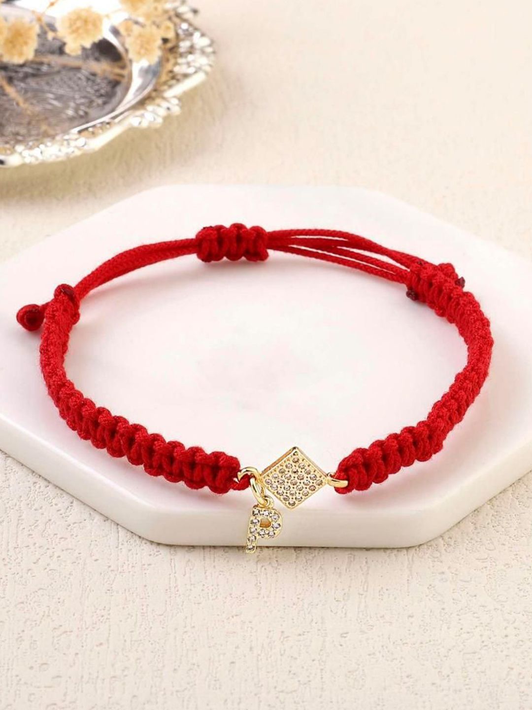 SALTY Women Stainless Steel Stone Studded Alphabet H Wraparound Thread Bracelet