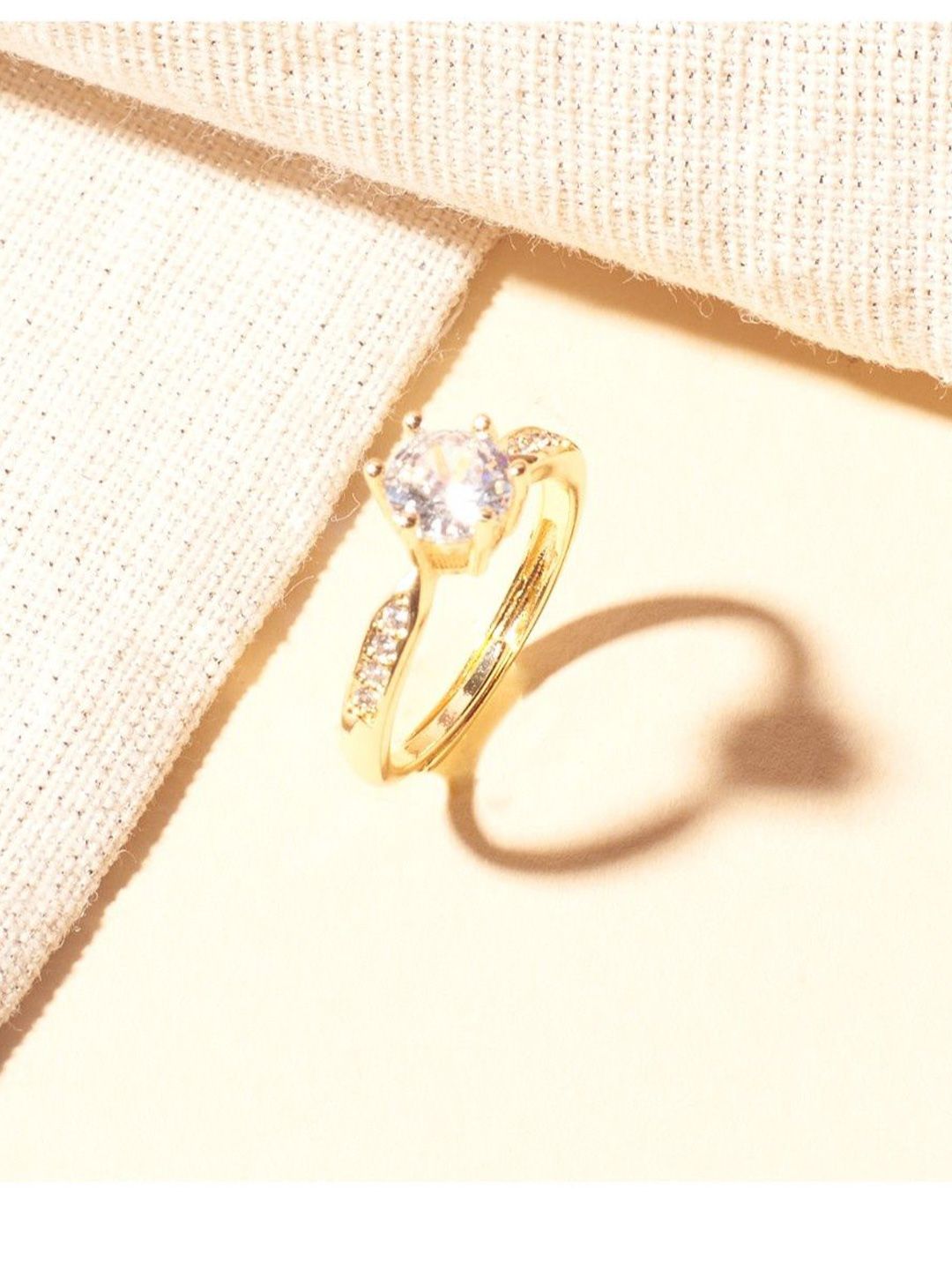 SALTY Gold-Tone Artificial Stone Studded Engagement Ring For Women & Girls