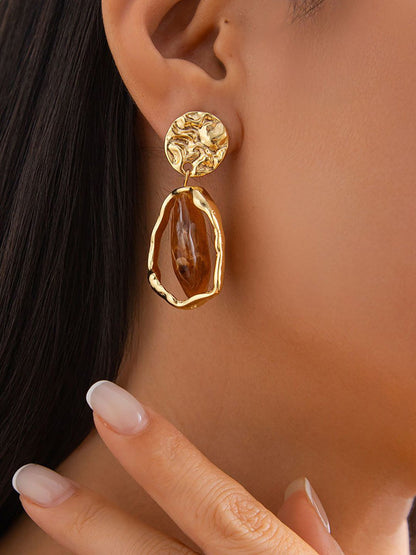 Gold-Plated Oval Drop Earrings
