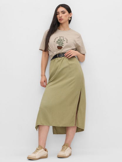 Women Relaxed Fit Printed Beige T-Shirts