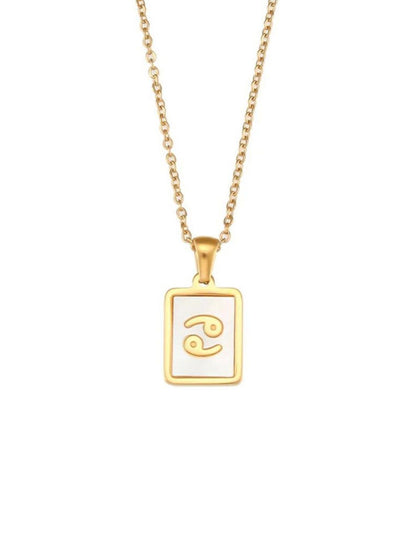 SALTY Gold & White Sign of the Stars Zodiac Cancer Pendant With Chain