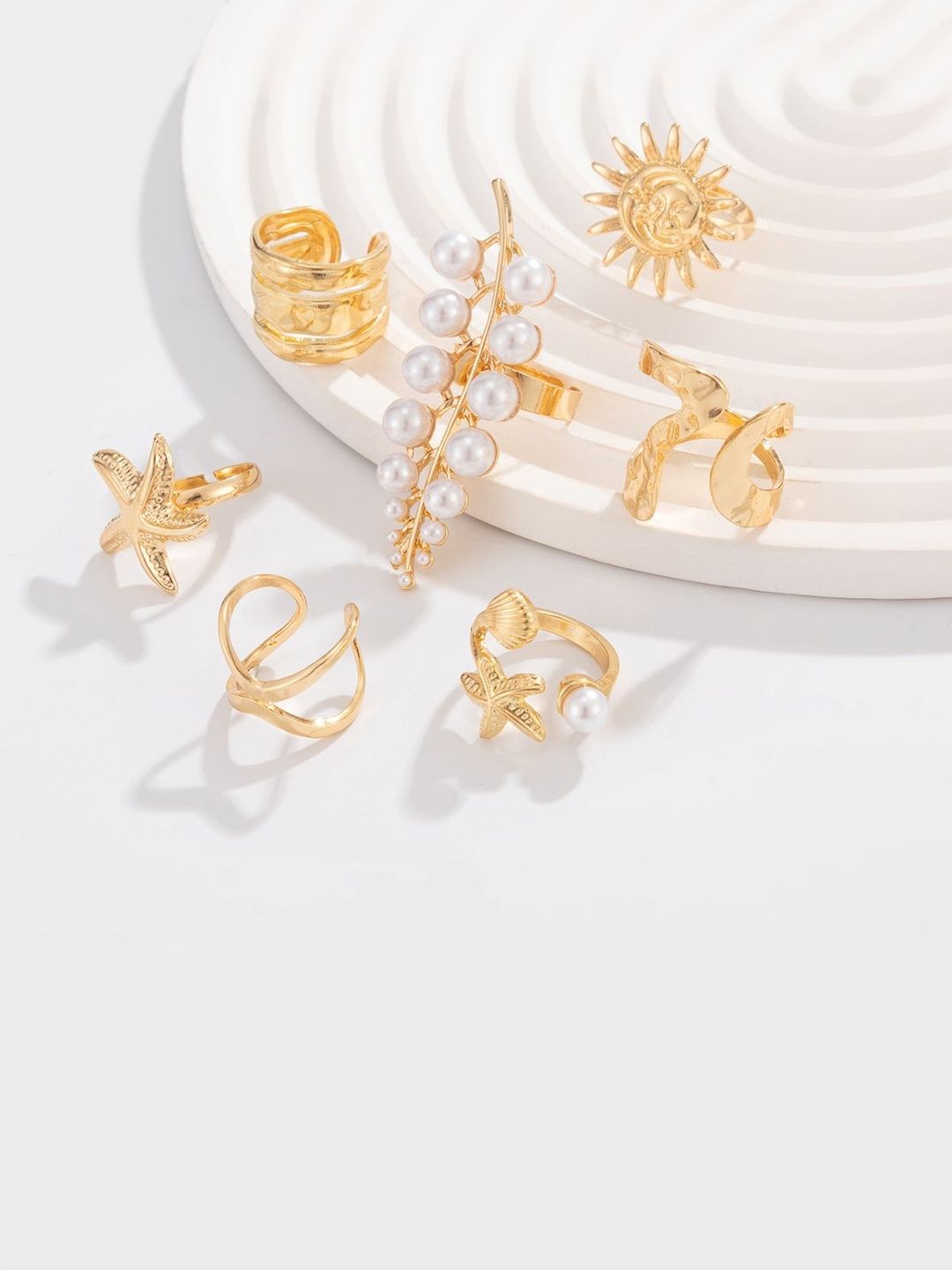 Set of 7 Gold-Plated Finger Ring