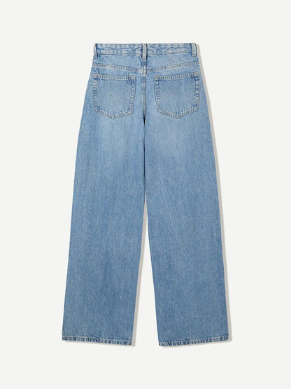 Pure Cotton Wide-Leg Jeans With Crossover Waist