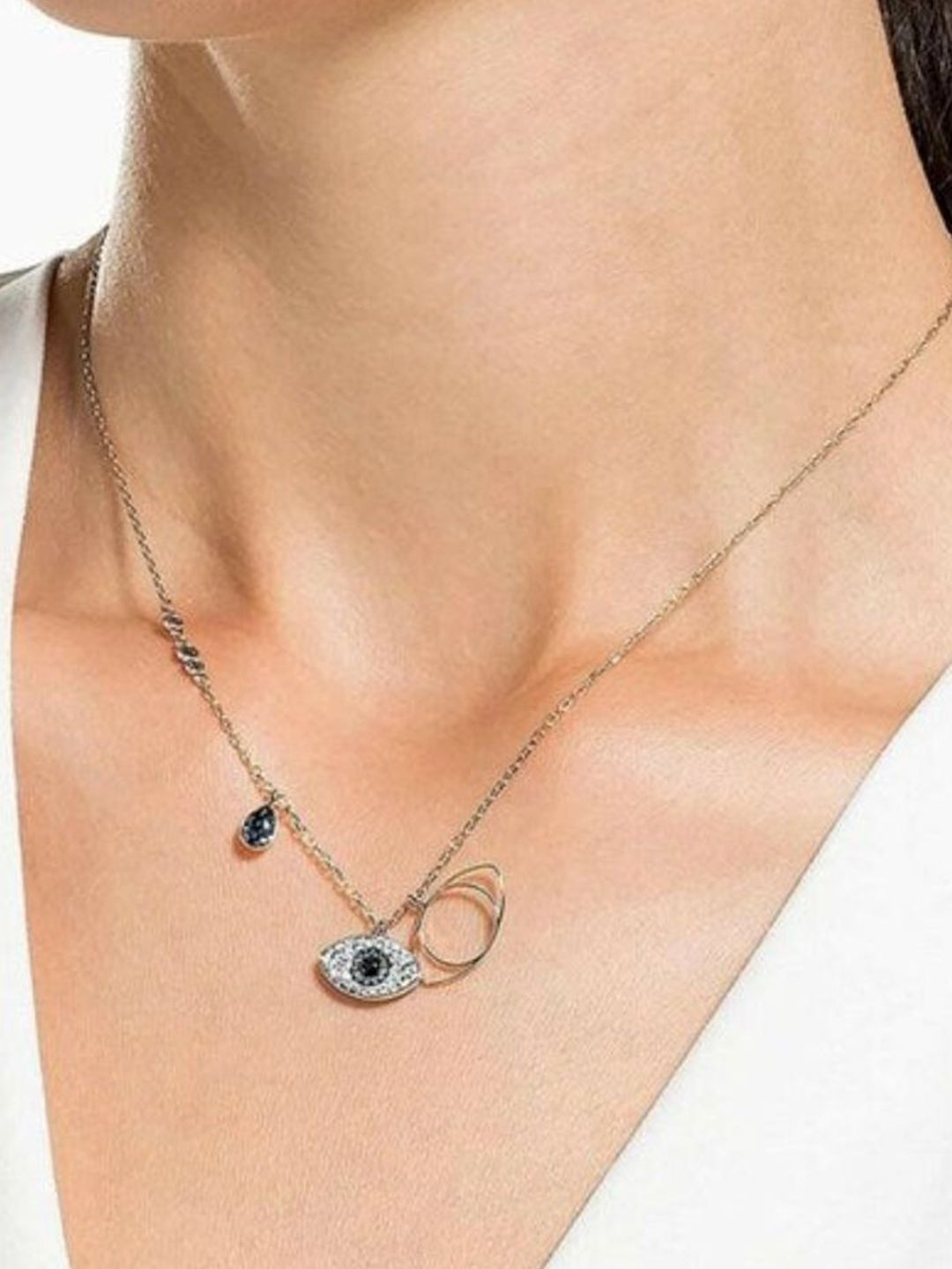 SALTY Rose Gold Plated Stones Studded Evil Eye Pendant & Ring Jewellery Set