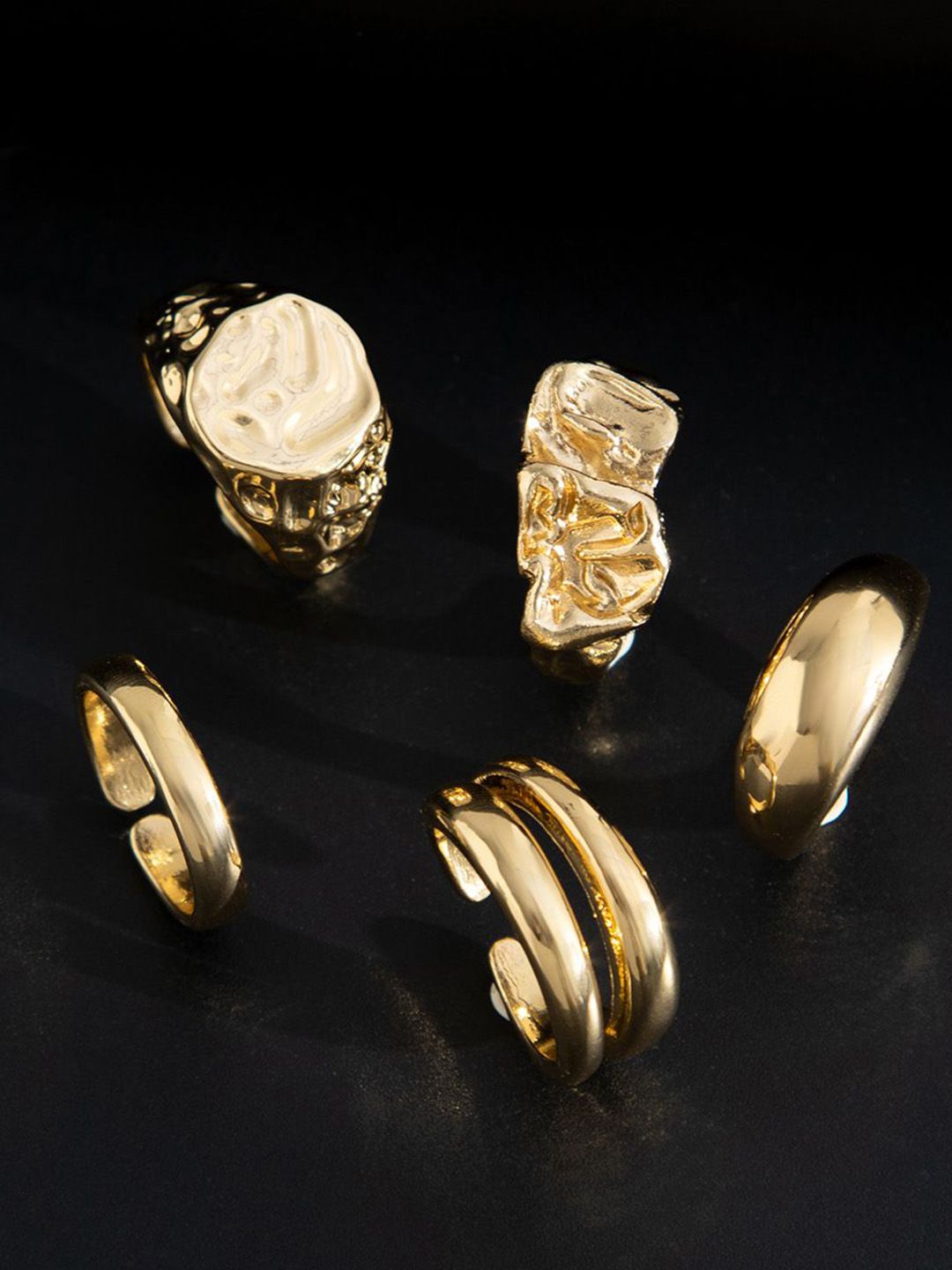 Men Set Of 5 Gold-Plating Adjustable Finger Ring