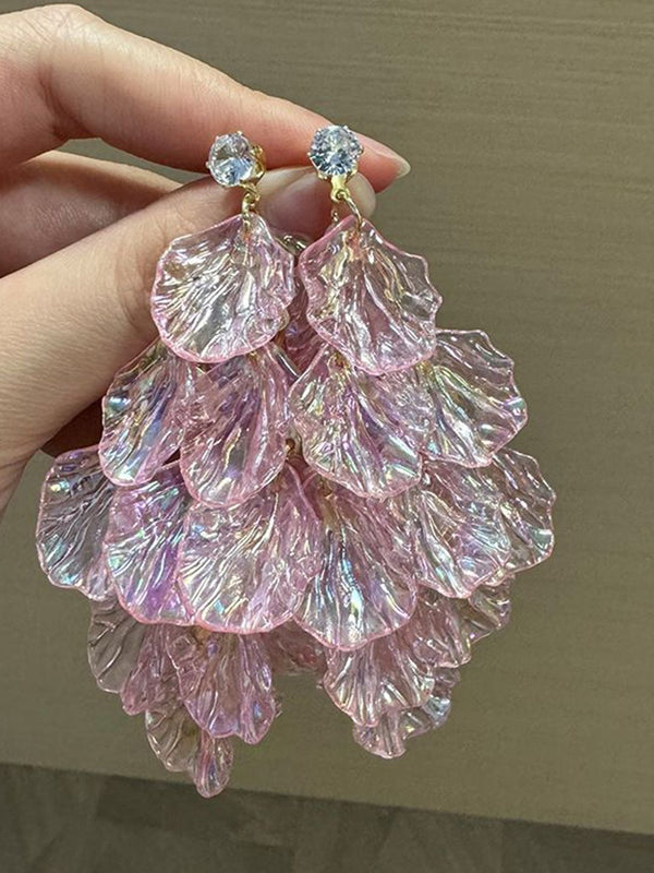 Gold-Plated Artificial Stones Studded Leaf Shaped Drop Earrings