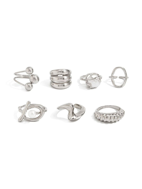 Set Of 7 Silver-Plated Finger Rings