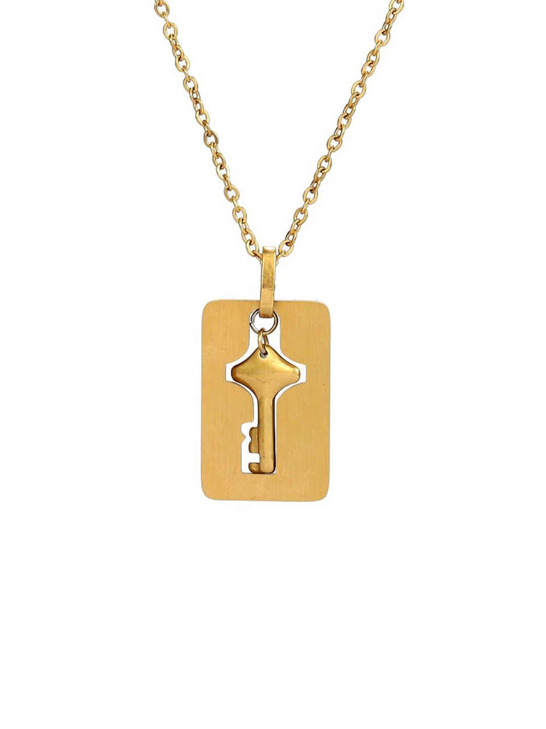 SALTY Stainless Steel Golden Lock & Key Love Bracelet & Necklace Set for Women & Girls