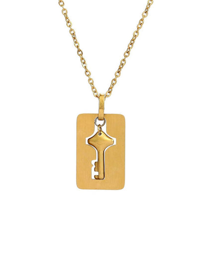 SALTY Stainless Steel Golden Lock & Key Love Bracelet & Necklace Set for Women & Girls