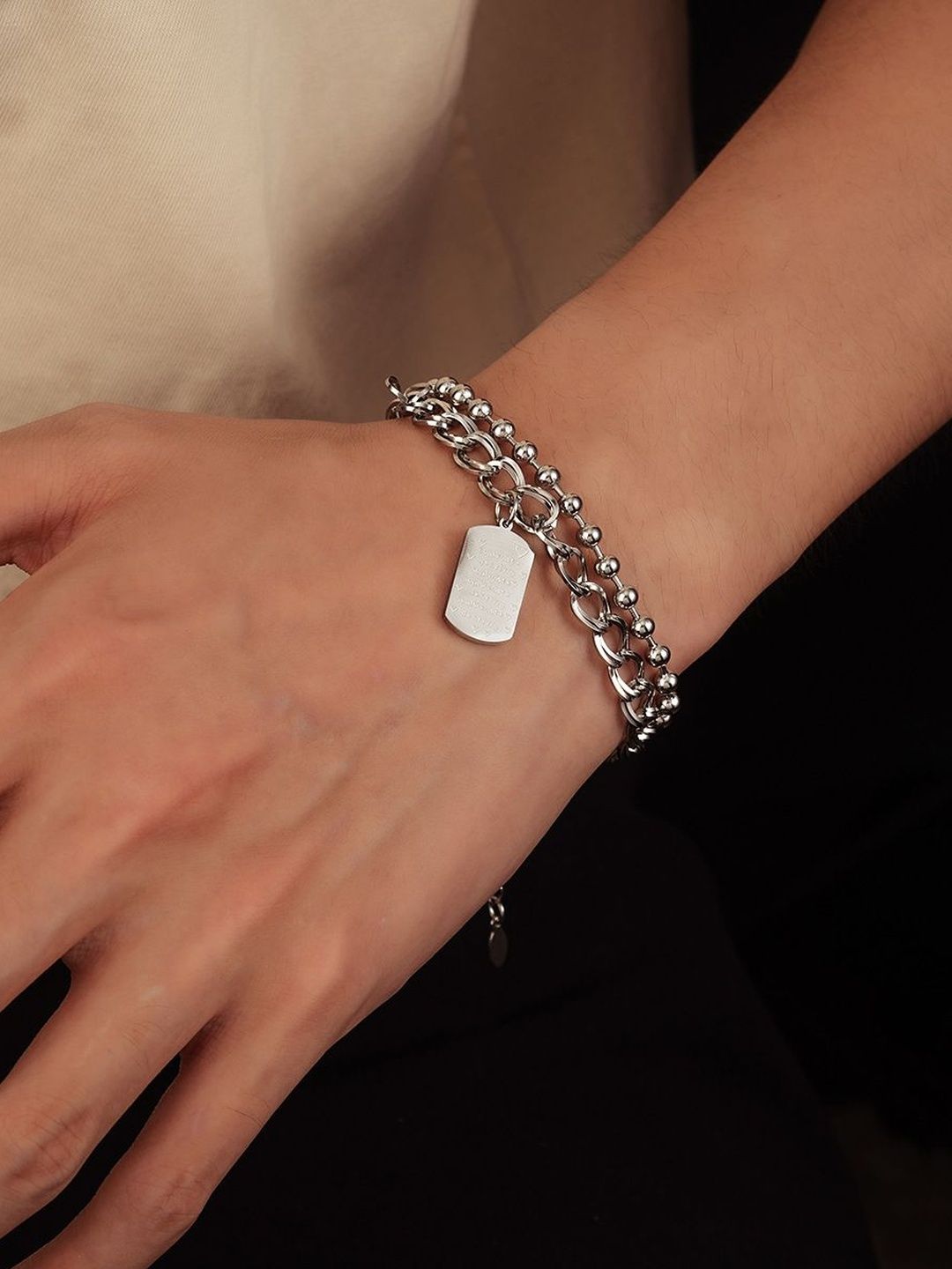 Men Handcrafted Silver-Plated Link Bracelet