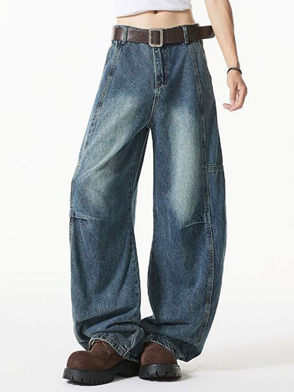 Men Wide Leg Low-Rise Heavy Fade Jeans