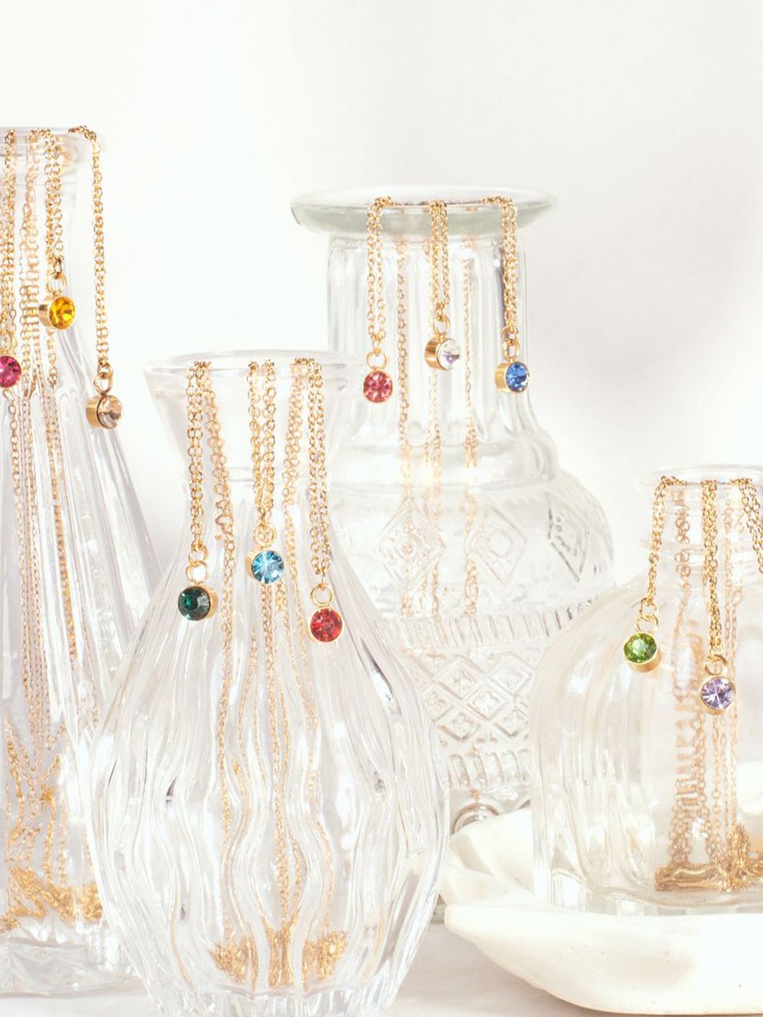 SALTY Crystal Stone Studded Aura Circular Shaped Pendant with Chain