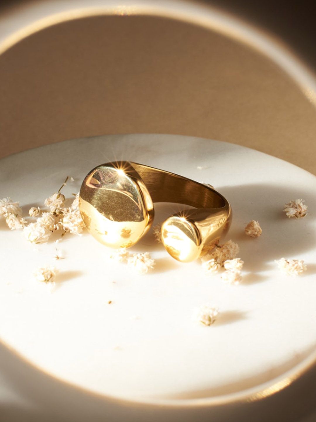 SALTY Gold-Plated Stone-Studded Adjustable Finger Ring