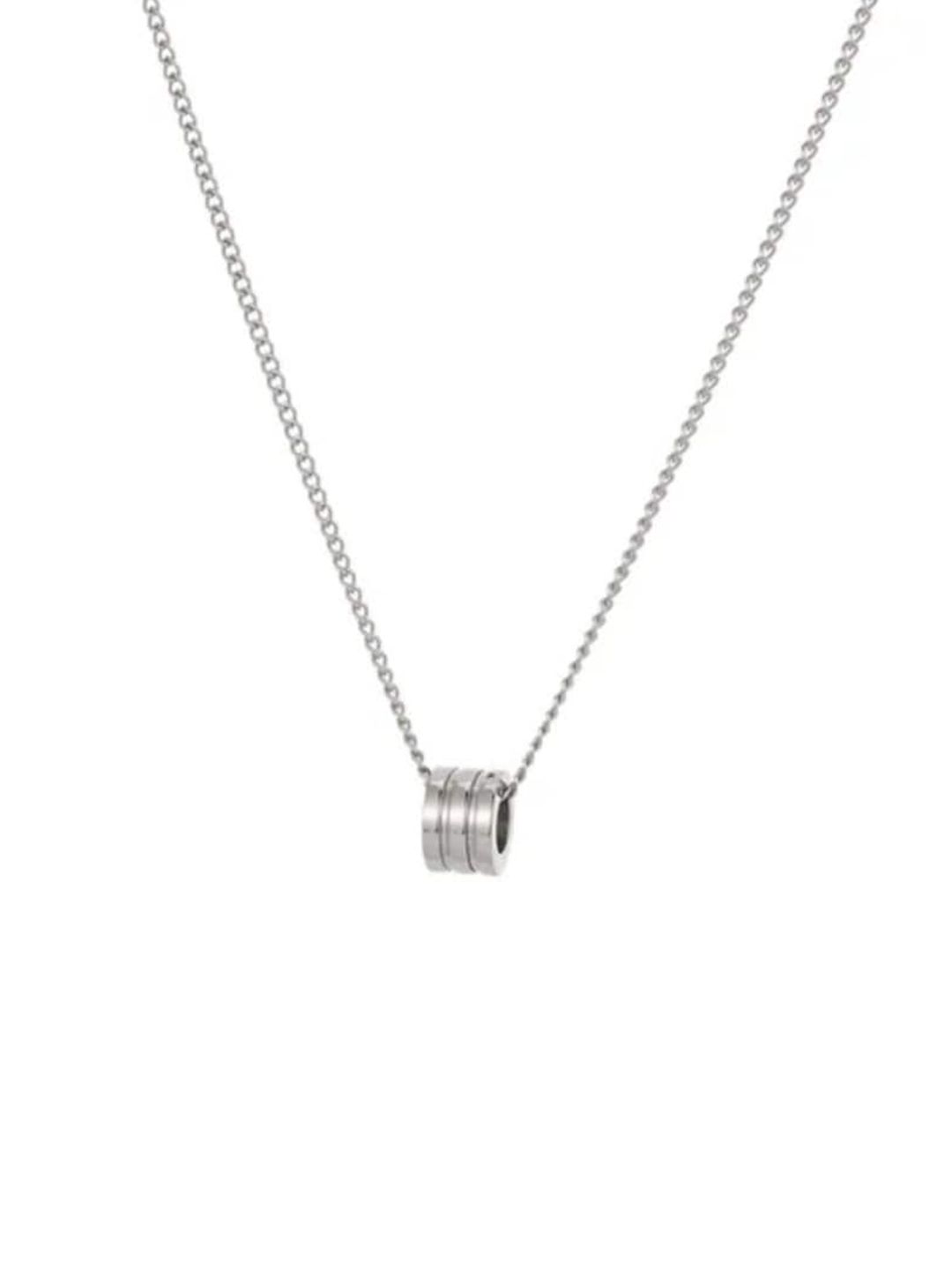 SALTY Men Stainless Steel Silver-Plated Circular Pendants with Chains