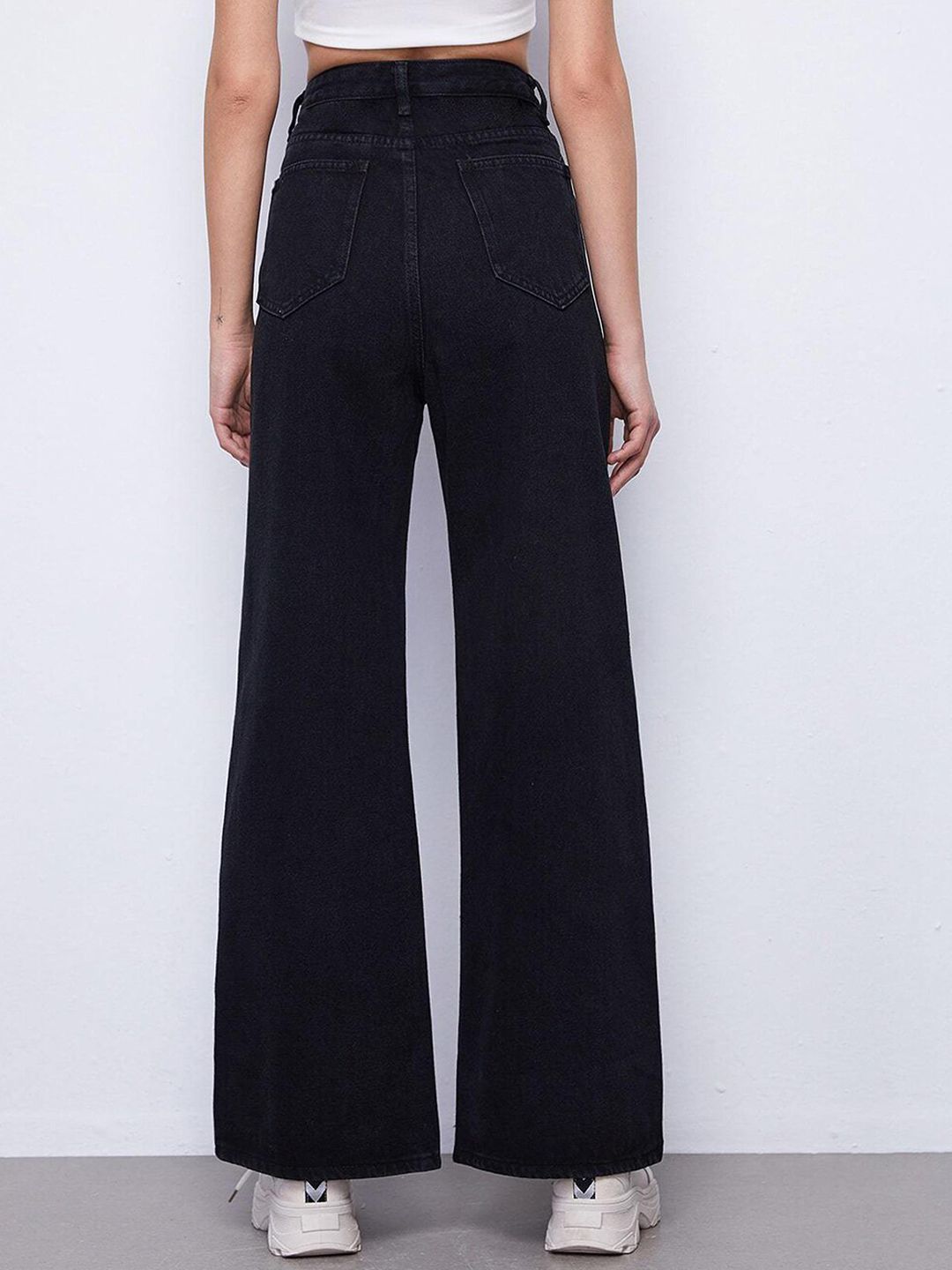 Women Black Jean Flared High-Rise Low Distress Stretchable Jeans