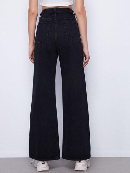 Women Black Jean Flared High-Rise Low Distress Stretchable Jeans
