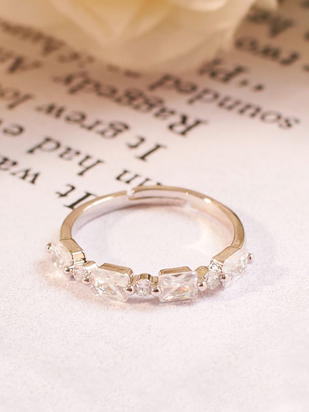 SALTY Gold-Plated Studded Crystal Stone Finger Ring