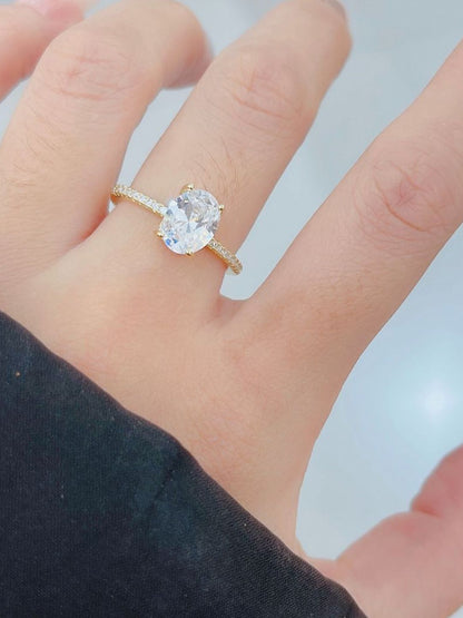 SALTY Golden Oval-Cut American Diamond Studded Ring For Women & Girls