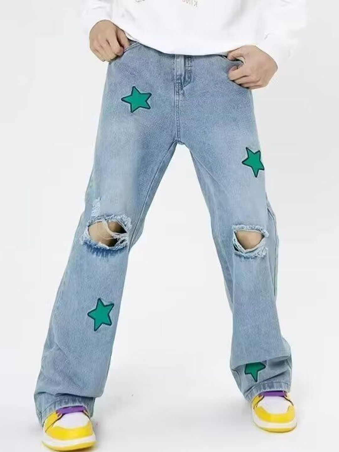 Men Regular Fit Mid-Rise Slash Knee Light Fade Printed Jeans
