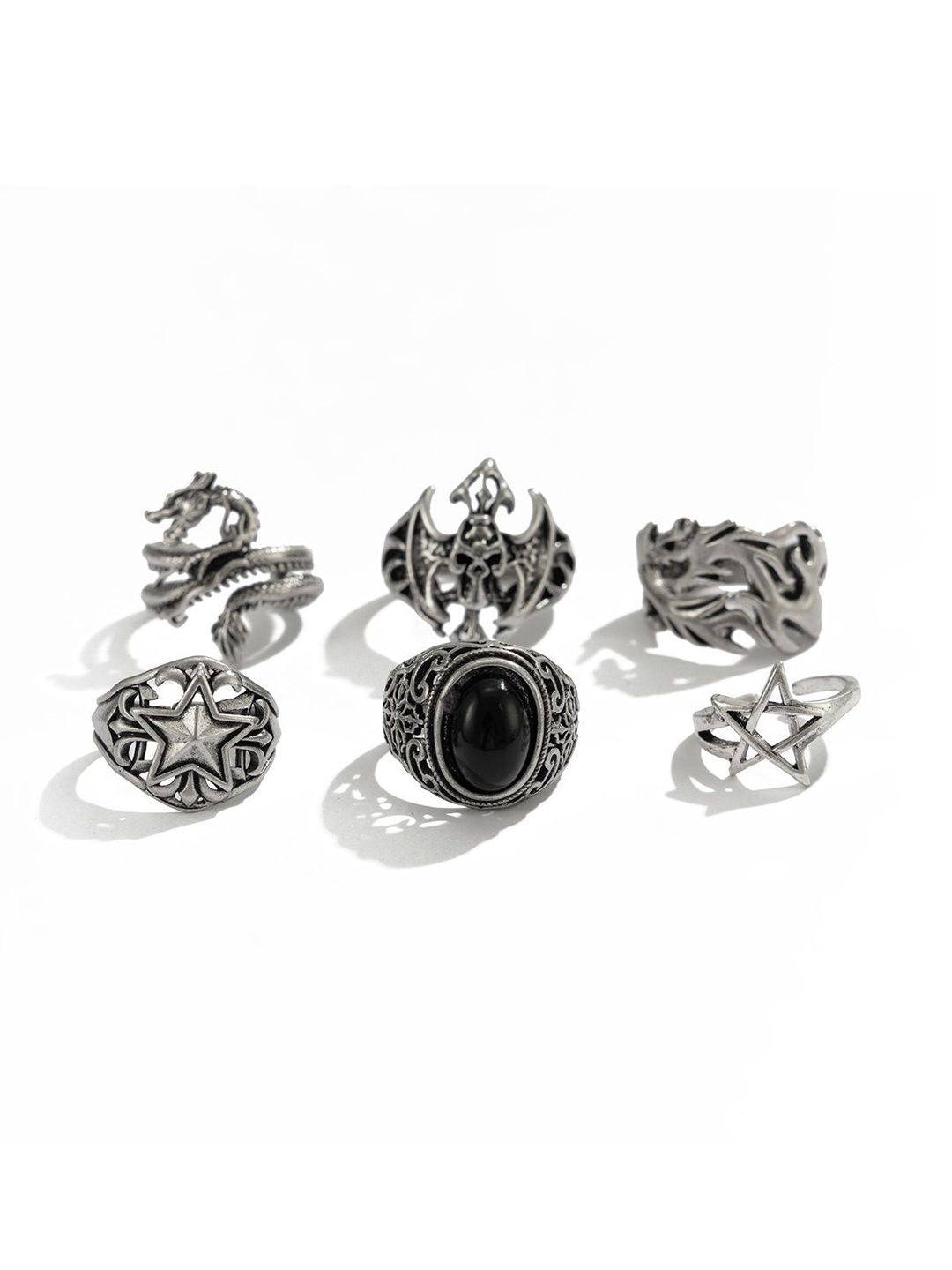 Men Set Of 6 Silver-Plated Finger Ring