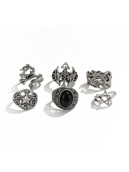 Men Set Of 6 Silver-Plated Finger Ring