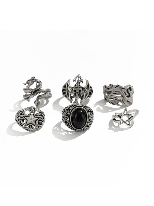 Men Set Of 6 Silver-Plated Finger Ring