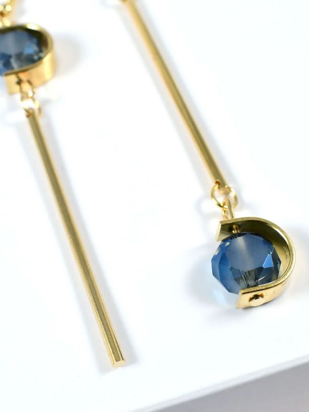 SALTY Pack of 2 Women Double C Shape Asymmetric Blue Stone Grey Stone Drop Earrings