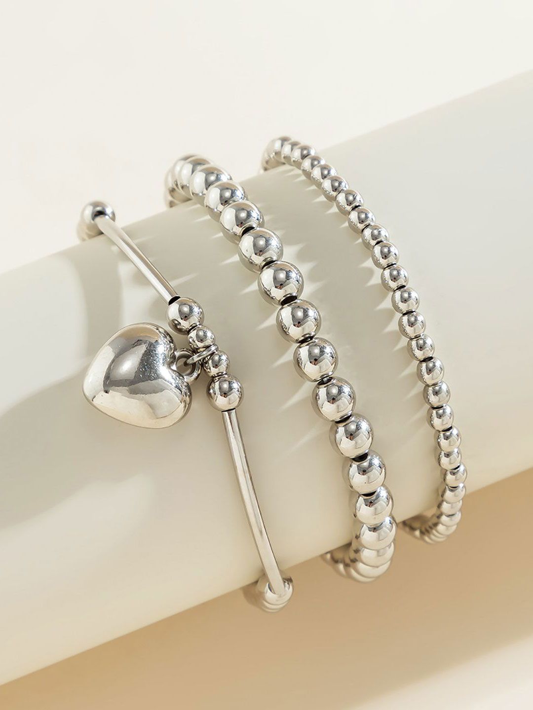 Women 3 Hand Painted Silver-Plated Charm Bracelet