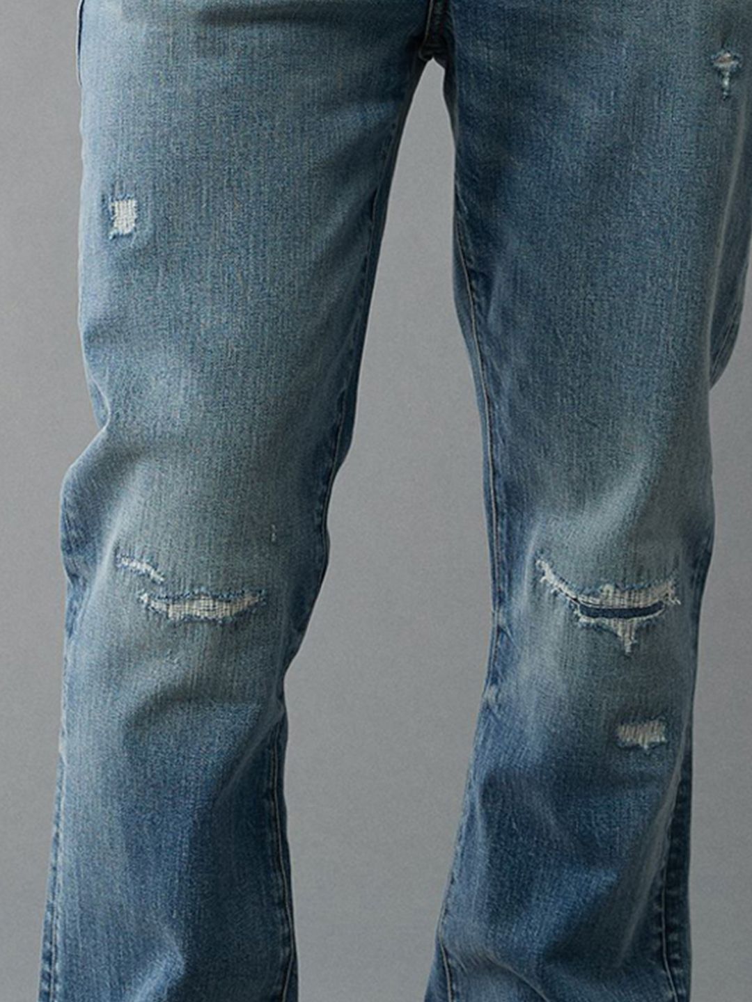 Men Bootcut Low Distress Light Fade Jeans